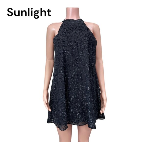 Zara Trafaluc Women's Large Black Sleeveless Halter Mini Dress Shimmering Gold - Picture 1 of 11